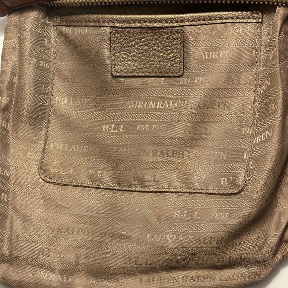 Lauren Ralph Lauren Leather Crossbody Bag Metallic Gold Purse Preppy - Picture 11 of 12